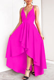 Momentlover Sexy Formal Solid Asymmetrical V Neck Dresses