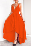 Momentlover Sexy Formal Solid Asymmetrical V Neck Dresses