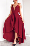Momentlover Sexy Formal Solid Asymmetrical V Neck Dresses