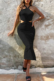 Momentlover Sexy Simplicity Solid Backless Slit Halter Wrapped Skirt Dresses