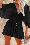 Momentlover Casual Solid Patchwork V Neck Lace Dress Dresses