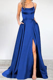 Momentlover Sexy Formal Solid High Opening U Neck Evening Dress Dresses