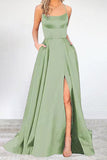 Momentlover Sexy Formal Solid High Opening U Neck Evening Dress Dresses