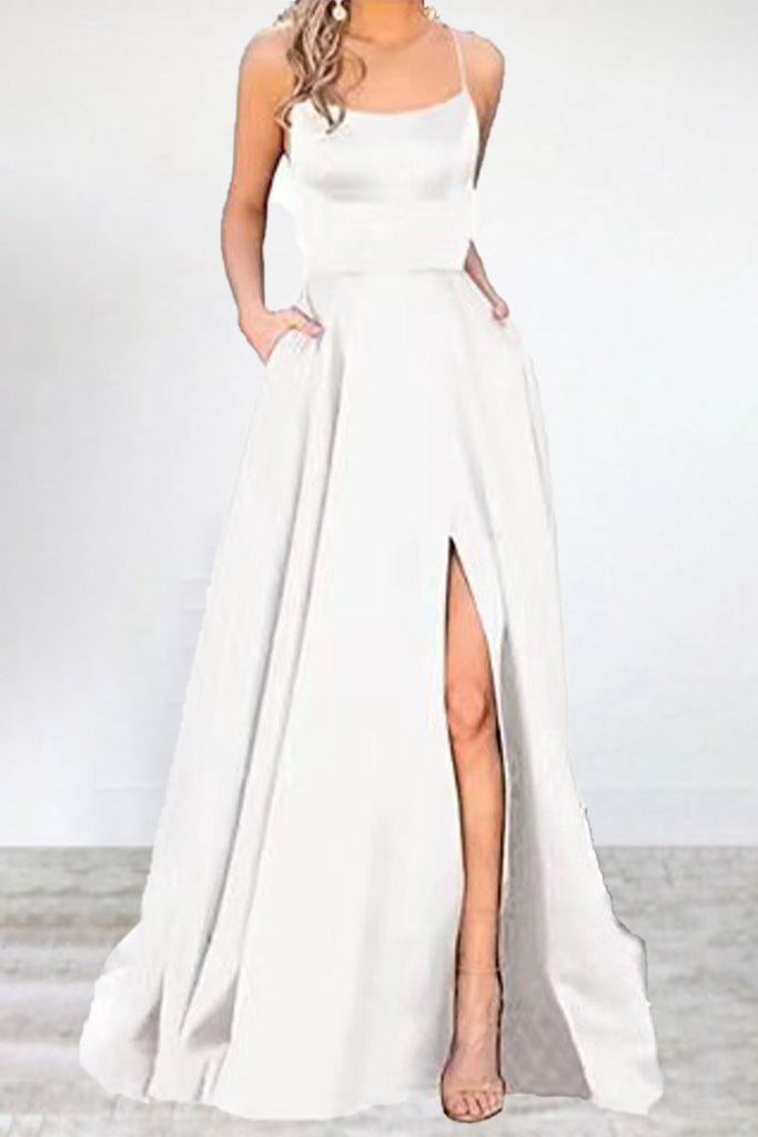 Momentlover Sexy Formal Solid High Opening U Neck Evening Dress Dresses