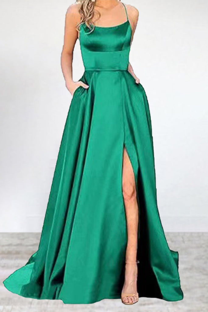 Momentlover Sexy Formal Solid High Opening U Neck Evening Dress Dresses
