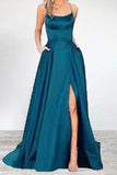 Momentlover Sexy Formal Solid High Opening U Neck Evening Dress Dresses