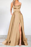 Momentlover Sexy Formal Solid High Opening U Neck Evening Dress Dresses
