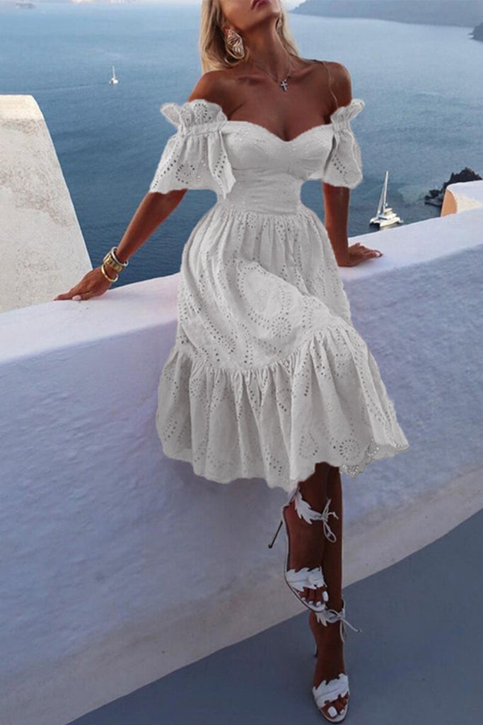 Momentlover Fashion Street Solid Patchwork Off the Shoulder Princess Dresses