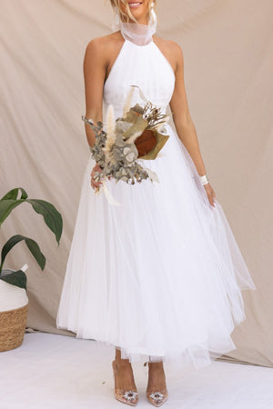 Momentlover Sweet Elegant Solid Backless Halter A Line Dresses(6 Colors)