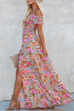 Momentlover Elegant Vacation Floral Patchwork Off the Shoulder Printed Dress Dresses