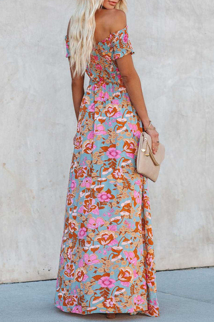 Momentlover Elegant Vacation Floral Patchwork Off the Shoulder Printed Dress Dresses