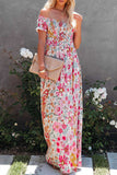 Momentlover Elegant Vacation Floral Patchwork Off the Shoulder Printed Dress Dresses