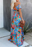 Momentlover Elegant Vacation Floral Patchwork Off the Shoulder Printed Dress Dresses