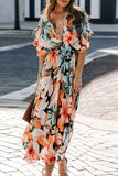 Momentlover Sweet Elegant Floral Flounce V Neck Irregular Dress Dresses