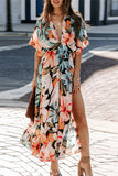 Momentlover Sweet Elegant Floral Flounce V Neck Irregular Dress Dresses