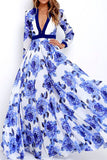 Momentlover Elegant Vacation Print Patchwork V Neck Printed Dress Dresses