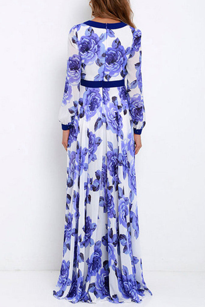 Momentlover Elegant Vacation Print Patchwork V Neck Printed Dress Dresses