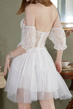 Momentlover Celebrities Elegant Solid Lace See-through Off the Shoulder Princess Dresses
