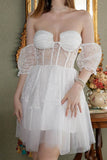 Momentlover Celebrities Elegant Solid Lace See-through Off the Shoulder Princess Dresses