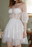 Momentlover Celebrities Elegant Solid Lace See-through Off the Shoulder Princess Dresses