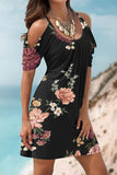 Momentlover Casual Floral Patchwork U Neck Printed Dress Dresses(11 Colors)