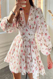 Momentlover Sweet Elegant Floral Lace V Neck Princess Dresses