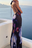 Momentlover Sexy Vacation Print Backless V Neck Dresses