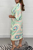 Momentlover Casual Geometric Print Patchwork V Neck Shirt Dress Dresses