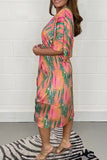 Momentlover Casual Geometric Print Patchwork V Neck Shirt Dress Dresses