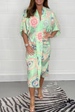 Momentlover Casual Geometric Print Patchwork V Neck Shirt Dress Dresses