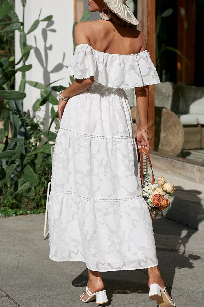 Momentlover Sweet Elegant Solid Lace Off the Shoulder A Line Dresses