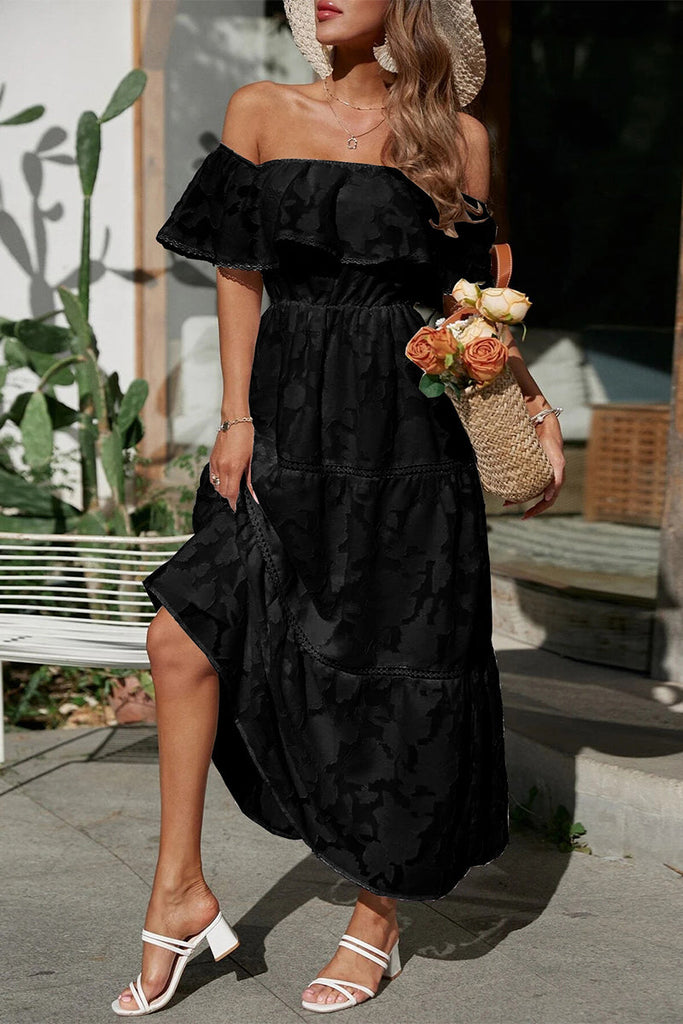 Momentlover Sweet Elegant Solid Lace Off the Shoulder A Line Dresses