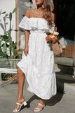 Momentlover Sweet Elegant Solid Lace Off the Shoulder A Line Dresses