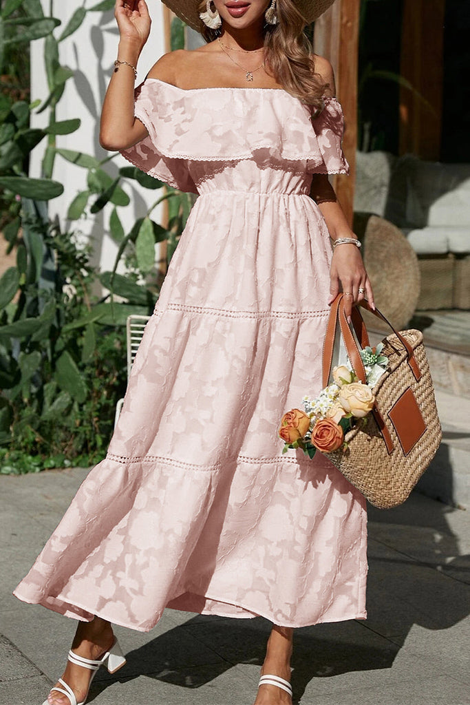 Momentlover Sweet Elegant Solid Lace Off the Shoulder A Line Dresses