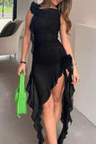Momentlover Sexy Solid See-through Asymmetrical Oblique Collar Wrapped Skirt Dresses(5 Colors)