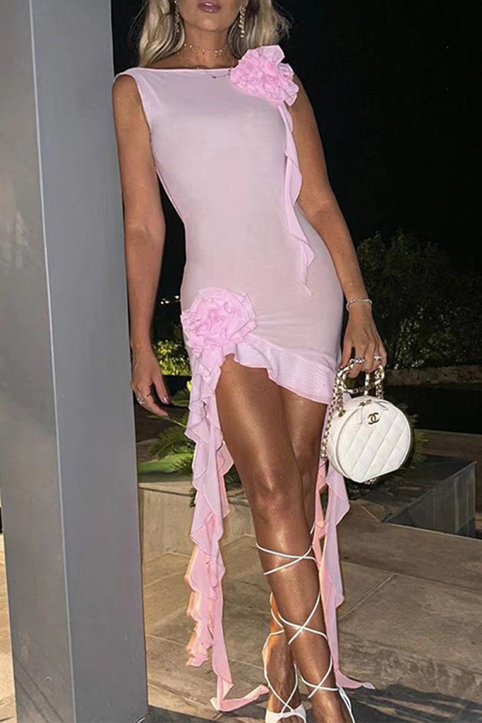 Momentlover Sexy Solid See-through Asymmetrical Oblique Collar Wrapped Skirt Dresses(5 Colors)