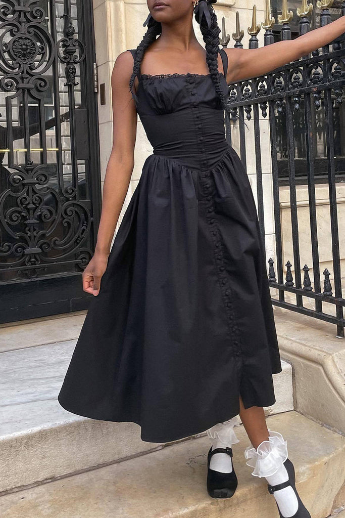 Momentlover Elegant Solid Patchwork U Neck Sling Dress Dresses