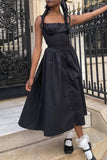 Momentlover Elegant Solid Patchwork U Neck Sling Dress Dresses