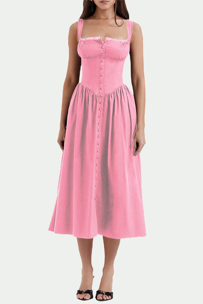 Momentlover Elegant Solid Patchwork U Neck Sling Dress Dresses