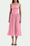 Momentlover Elegant Solid Patchwork U Neck Sling Dress Dresses