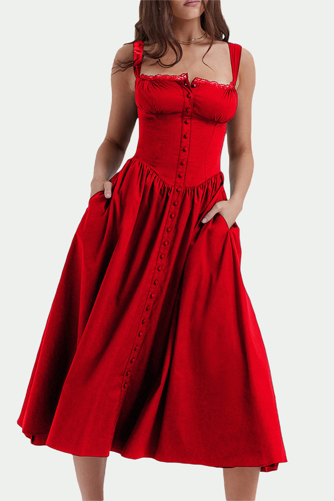 Momentlover Elegant Solid Patchwork U Neck Sling Dress Dresses