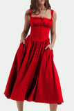 Momentlover Elegant Solid Patchwork U Neck Sling Dress Dresses