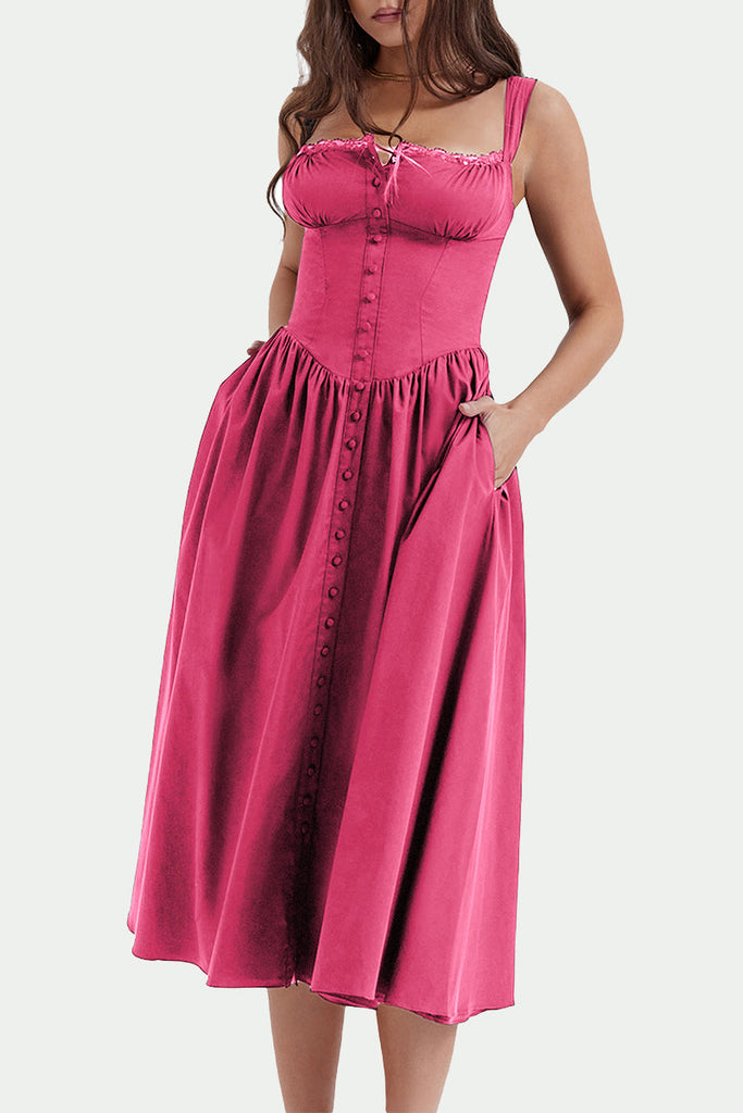 Momentlover Elegant Solid Patchwork U Neck Sling Dress Dresses