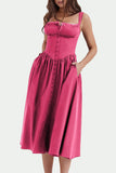 Momentlover Elegant Solid Patchwork U Neck Sling Dress Dresses