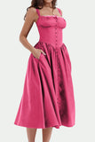 Momentlover Elegant Solid Patchwork U Neck Sling Dress Dresses