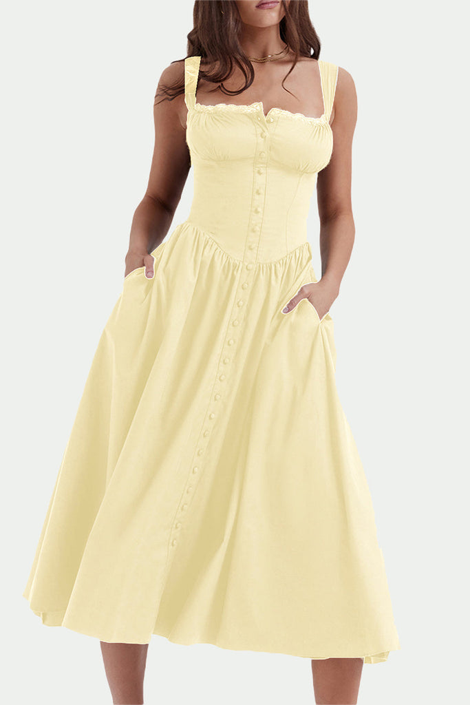 Momentlover Elegant Solid Patchwork U Neck Sling Dress Dresses