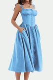 Momentlover Elegant Solid Patchwork U Neck Sling Dress Dresses