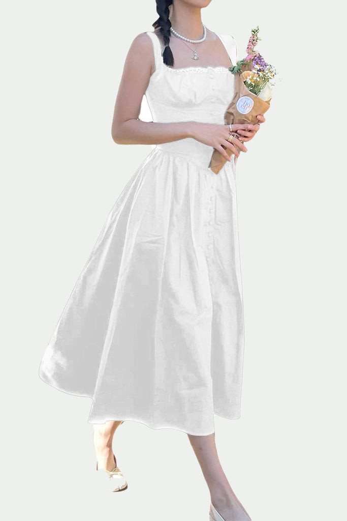 Momentlover Elegant Solid Patchwork U Neck Sling Dress Dresses