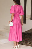 Momentlover Elegant Solid V Neck A Line Dresses