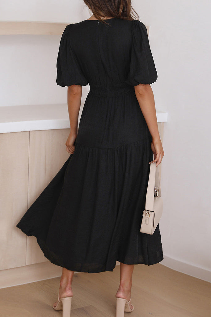 Momentlover Elegant Solid V Neck A Line Dresses